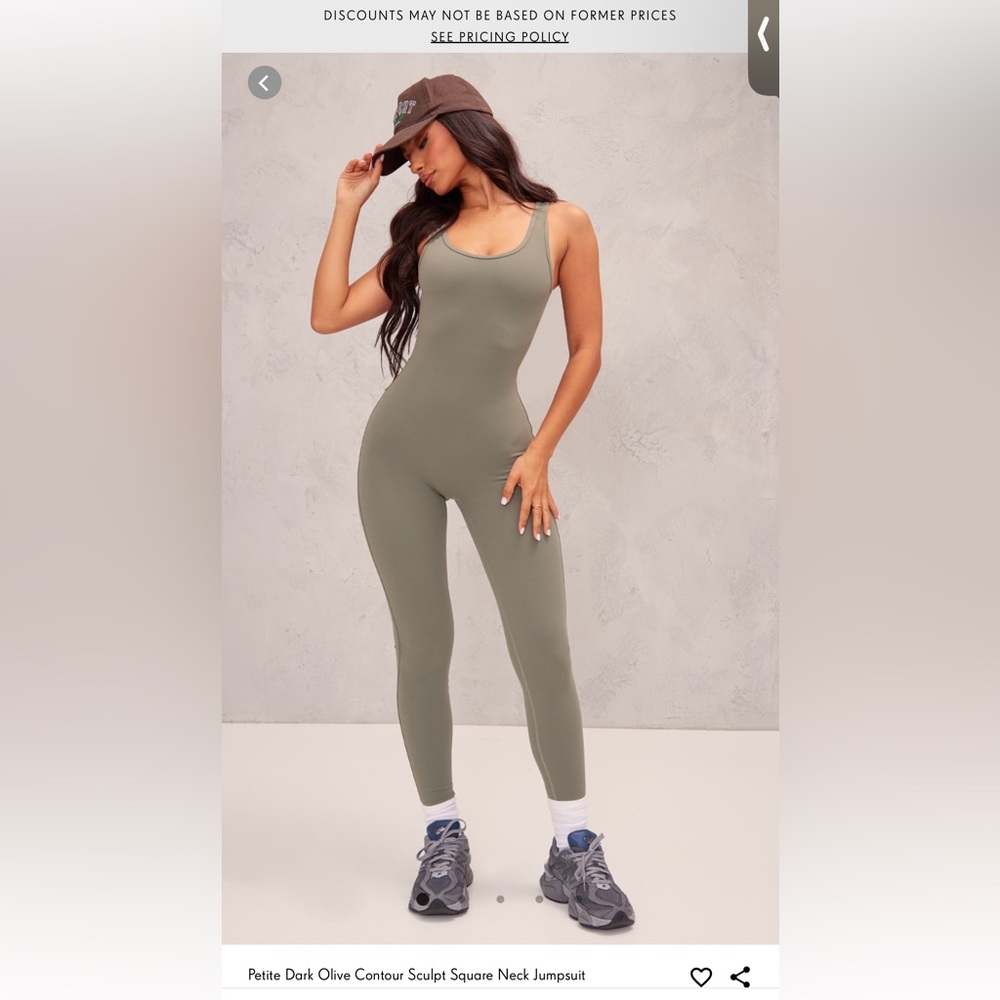 Petitie Dark Olive Contour Sculpt  square neck jumpsuit